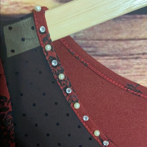 STUNNING Red With Black Velvet Detail Dress - Picture 2 of 11